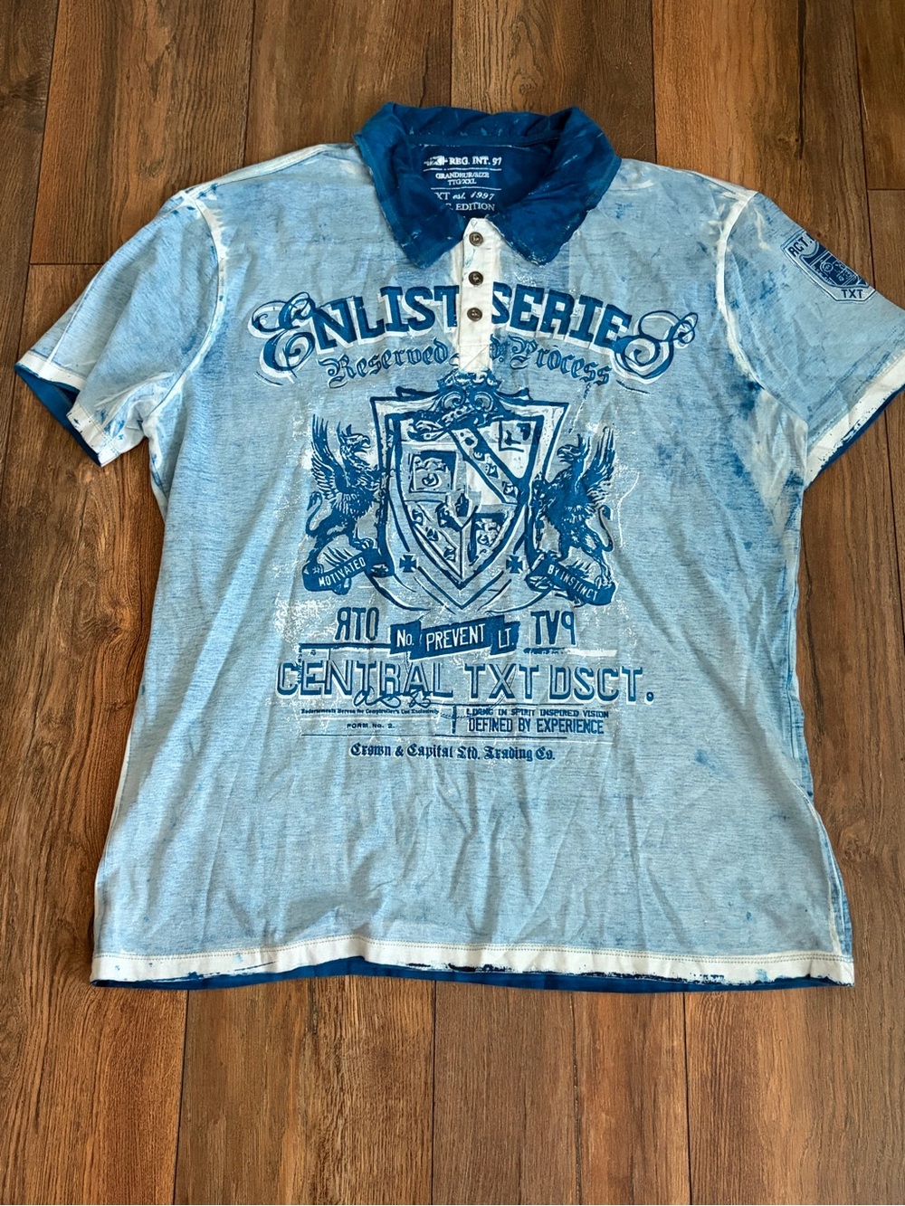 Vintage RBG INT.97 Enlist Serie Y2K Washed Tie Dye Polo Shirt Crest Graphic
